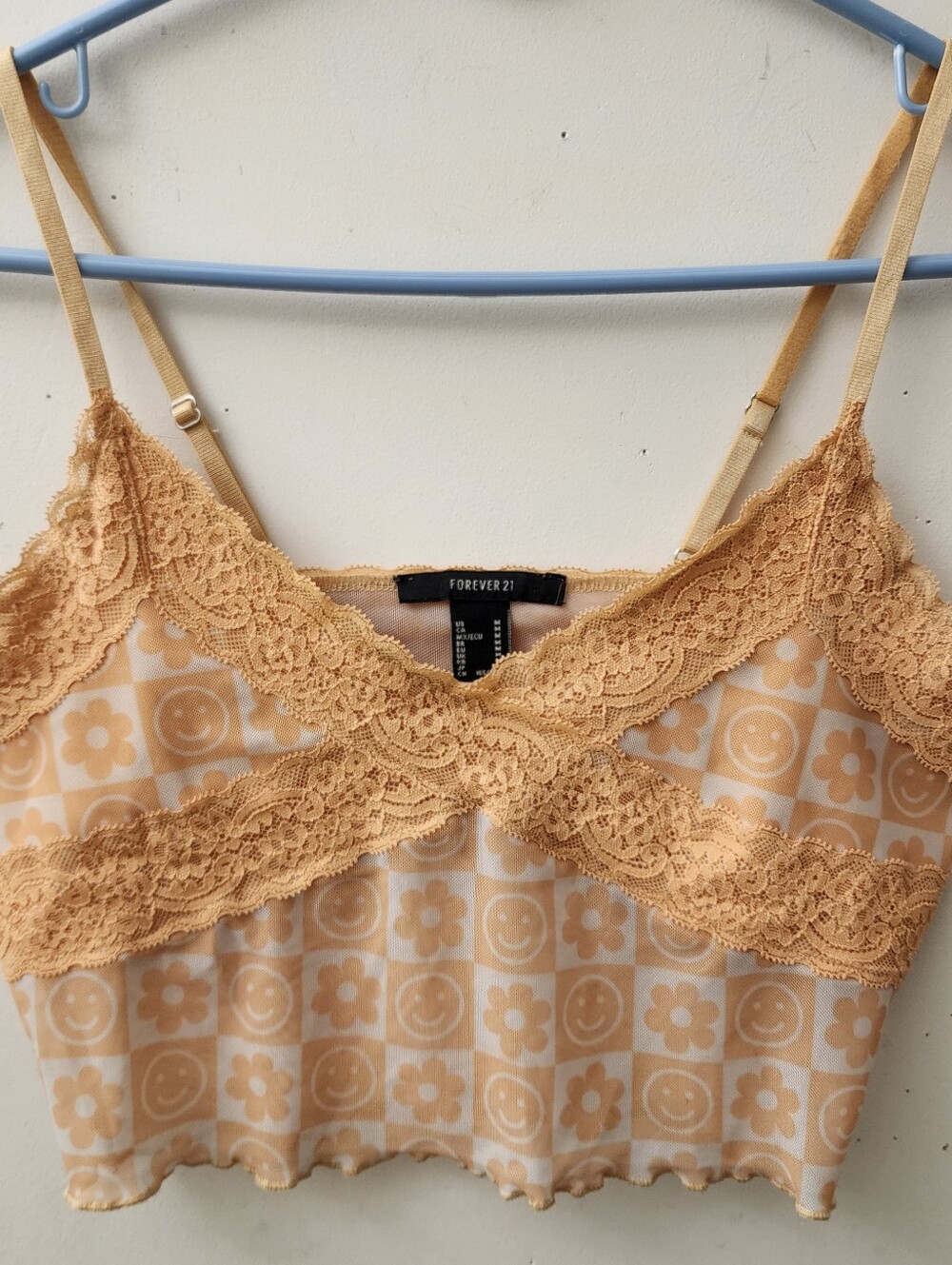 Forever 21 Peach Lace-Trim Smiley Floral Bandeau Cami